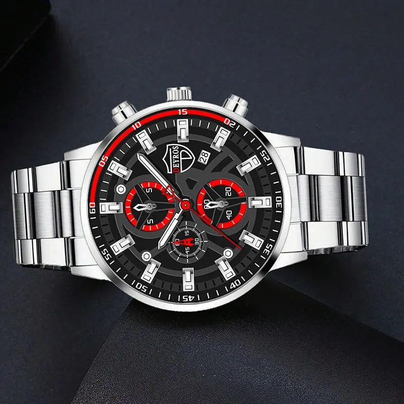 Juego de relojes cronógrafo de acero de plata para hombres