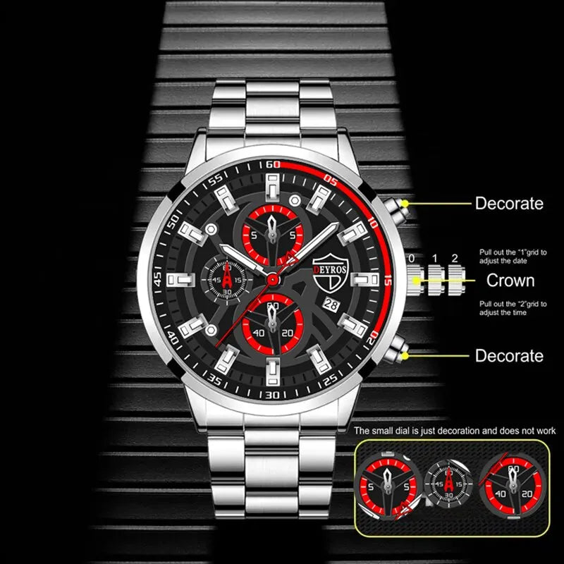 Juego de relojes cronógrafo de acero de plata para hombres