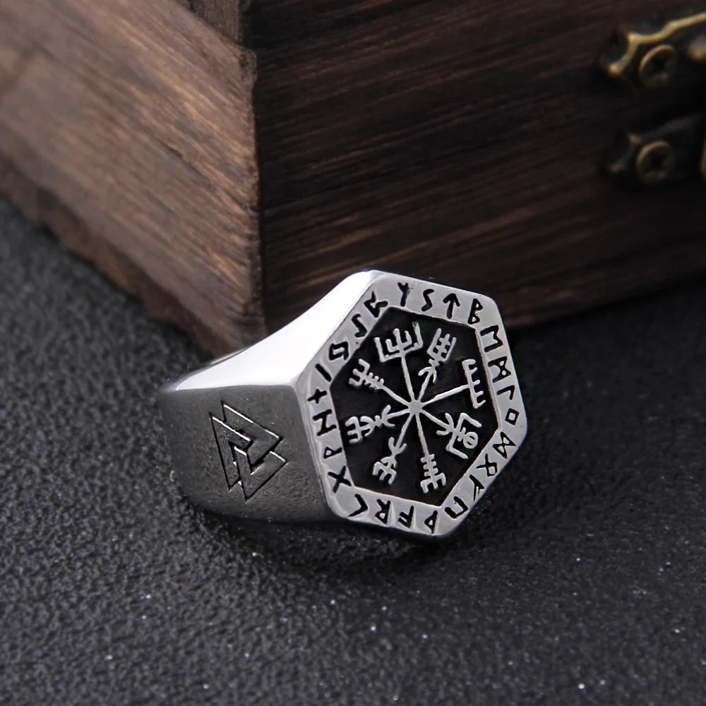 Nordic Rune Hexagonal Ring