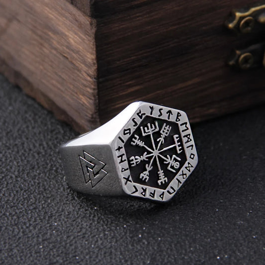 Bague hexagonale rune nordique