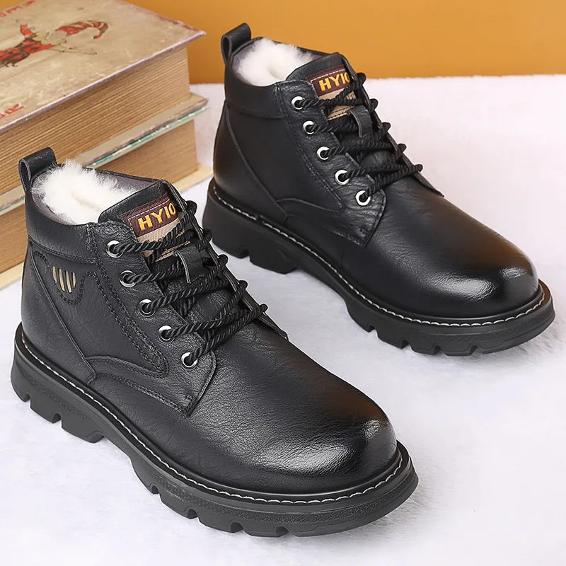 Botas de inverno de couro masculino