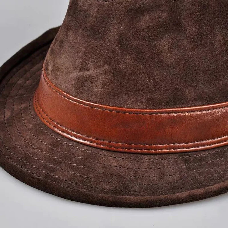 Genuine Leather Cowhide Fedora Hat