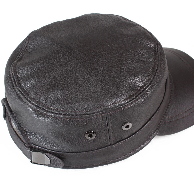 Genuine Leather Military Cap