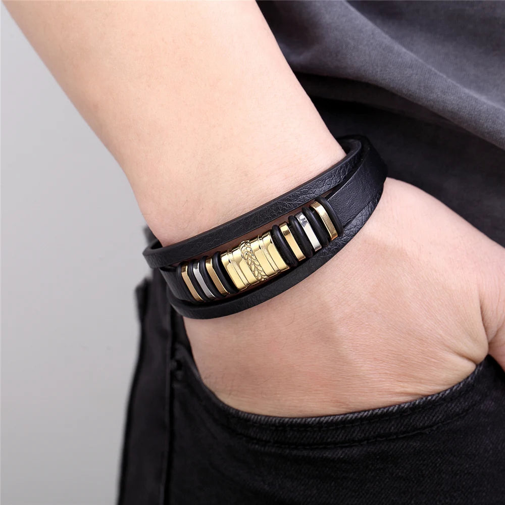 Luxury Leather Bracelet with Gold/Silver Accents