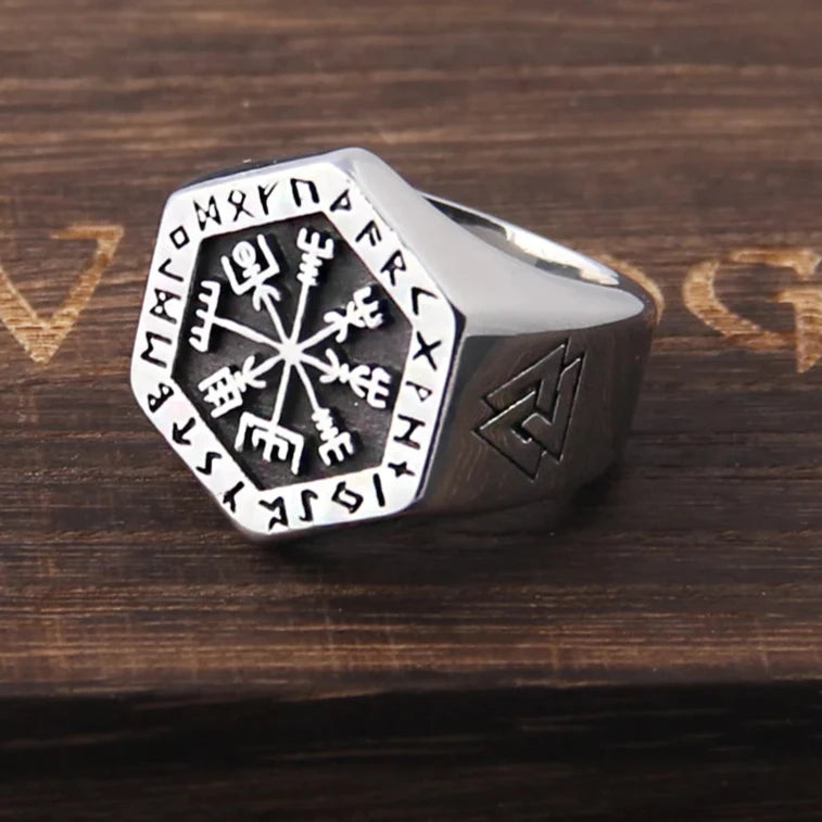 Bague hexagonale rune nordique