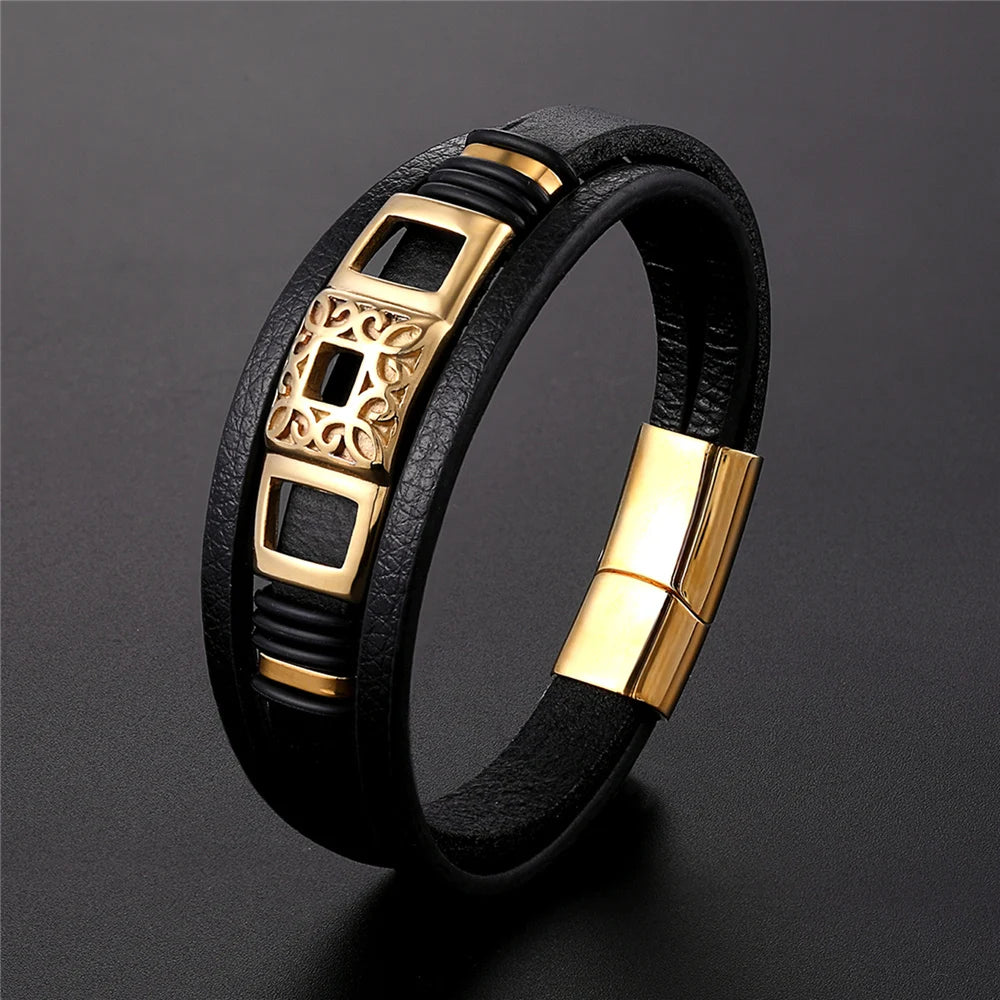 Luxury Leather Bracelet with Gold/Silver Accents