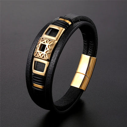 Luxus -Lederarmband mit Gold/Silberakzenten