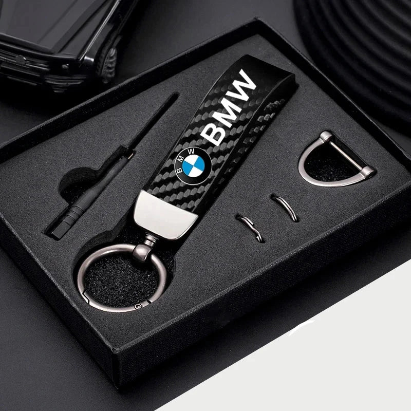 BMW Carbon Fiber Leather Keychain 