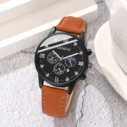 4PCS Brown Men Watch Fashionable Luxury