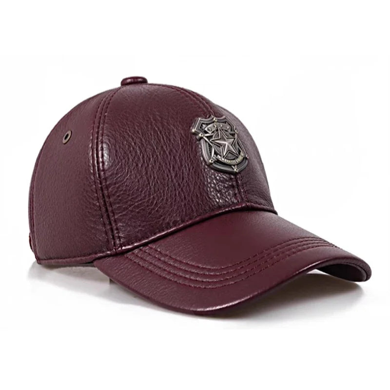 Genuine Leather Shield Embroidered Baseball Cap