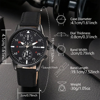 3PCS / Set Men Black Quartz Watch - Cuir PU à la mode