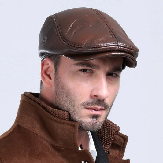 Genuine Leather Winter Flat Cap