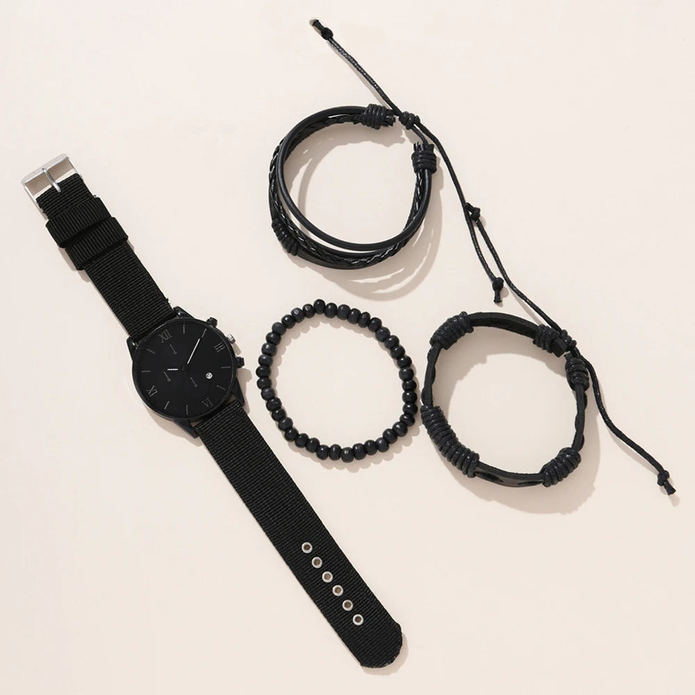 Schwarze Männeruhr mit Armband -Set