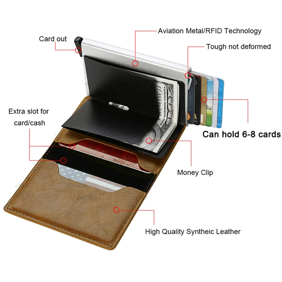 Portefeuille de support de carte en cuir RFID