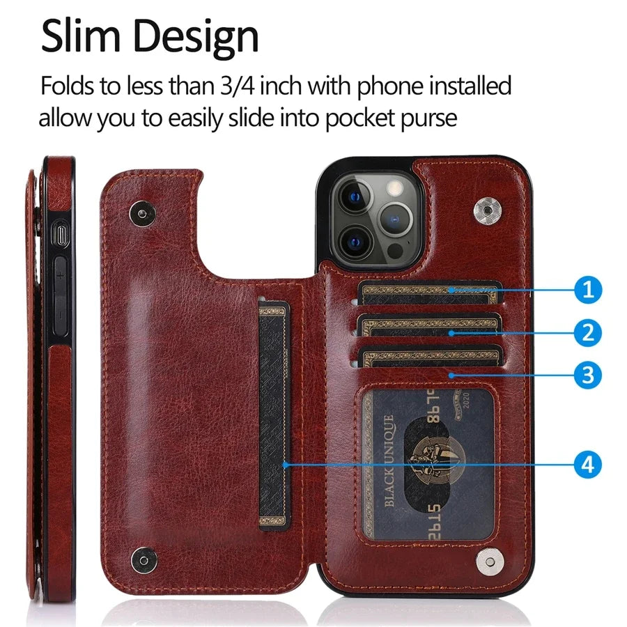 Étui en cuir Retro Wallet Flip pour iPhone