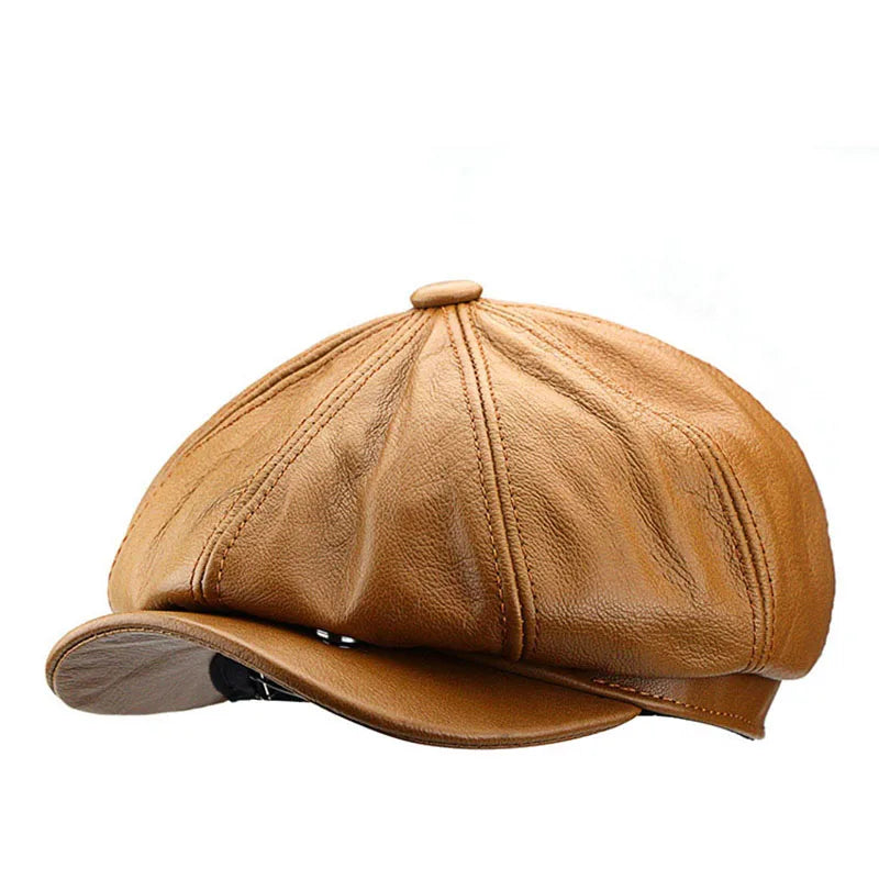 Men's Classic Leather Newsboy Cap