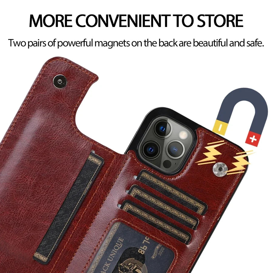 Étui en cuir Retro Wallet Flip pour iPhone