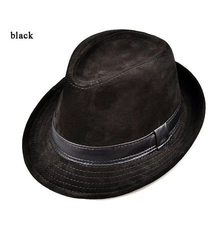 Echter Leder -Kuhläden -Fedora -Hut