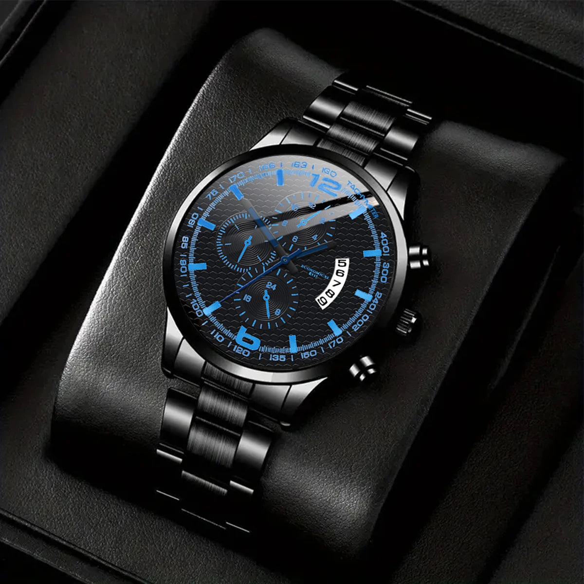 Men's Chronograph Watch with Blue Accents