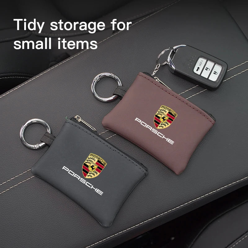 Billetera de cuero de bolsas de keyring Porsche 