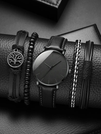 Set de pulsera de reloj negro de 5 piezas para hombres