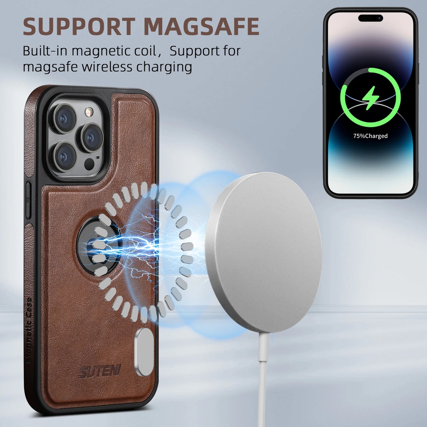 Luxury PU Leather MagSafe Wireless Charging iPhone Case