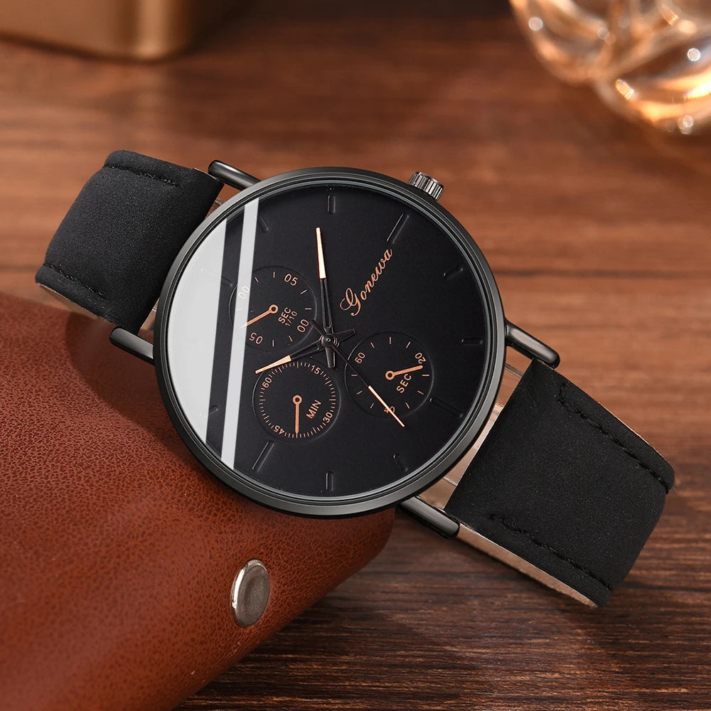 Black Chronograph Watch with Rose Gold Accents & Bracelet Set