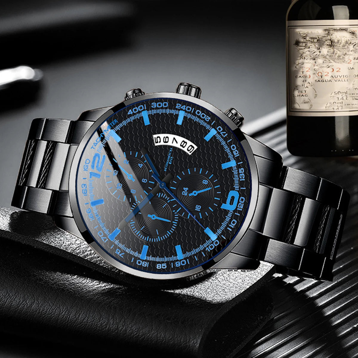 Men's Chronograph Watch with Blue Accents