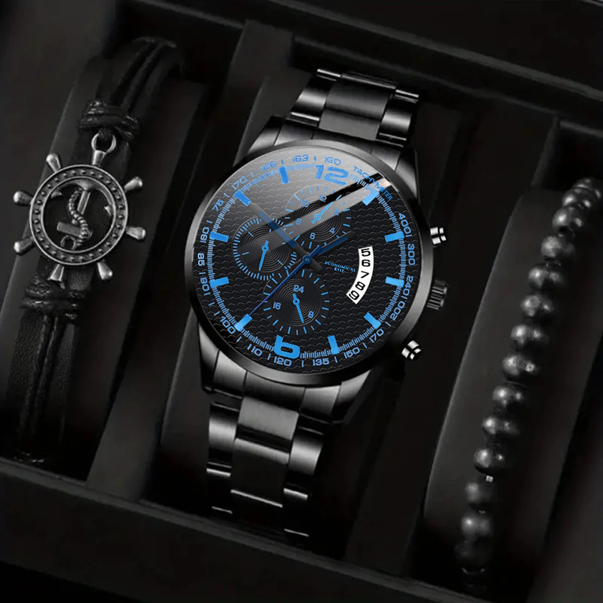 Men's Chronograph Watch with Blue Accents