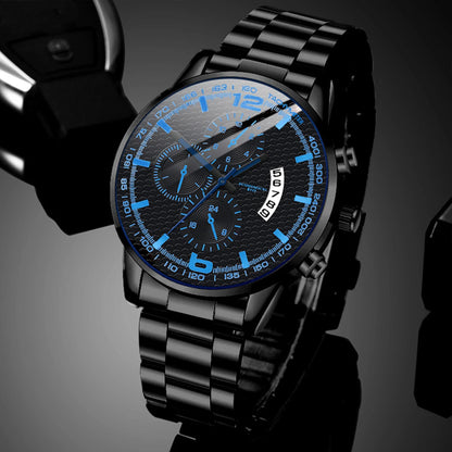 Men's Chronograph Watch with Blue Accents