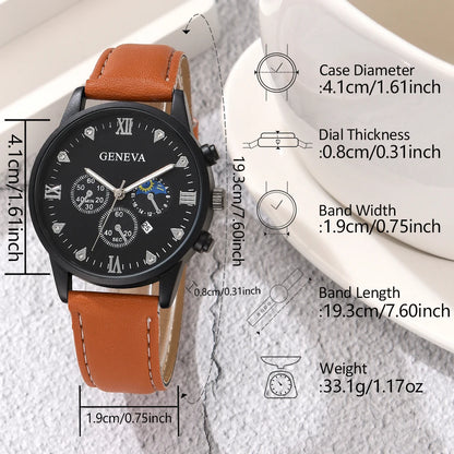 4PCS Brown Men Watch Fashionable Luxury