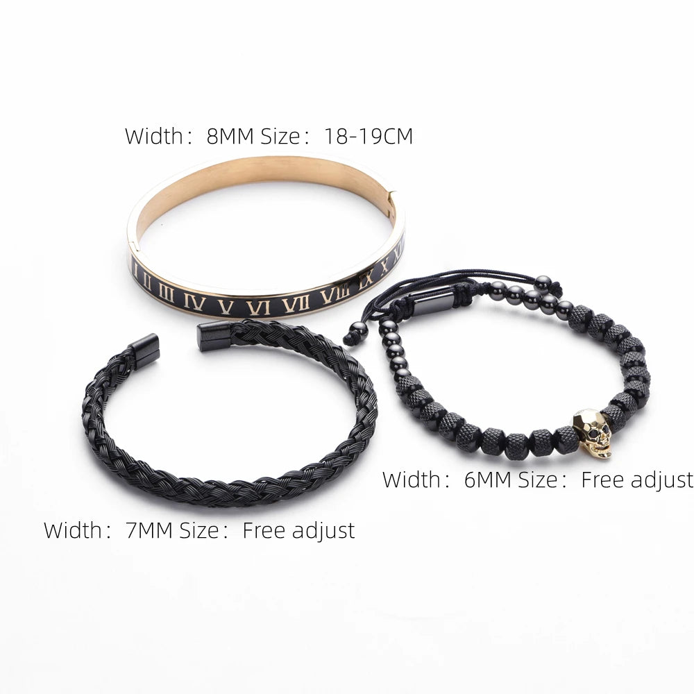 Roman Numeral & Skull Bracelet Set