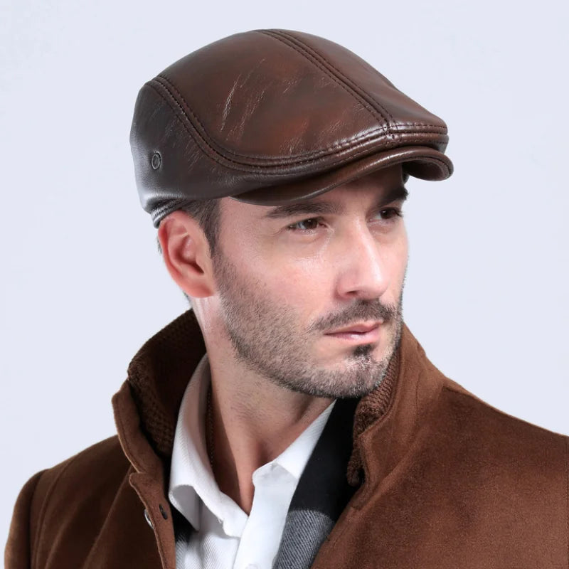 Genuine Leather Winter Flat Cap