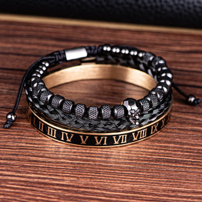 Ensemble de bracelet Roman Number et Skull