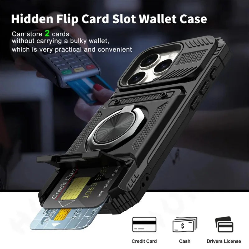 Shockproof Wallet Phone Case with Hidden Flip Card