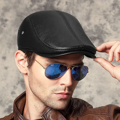 Genuine Leather Winter Flat Cap