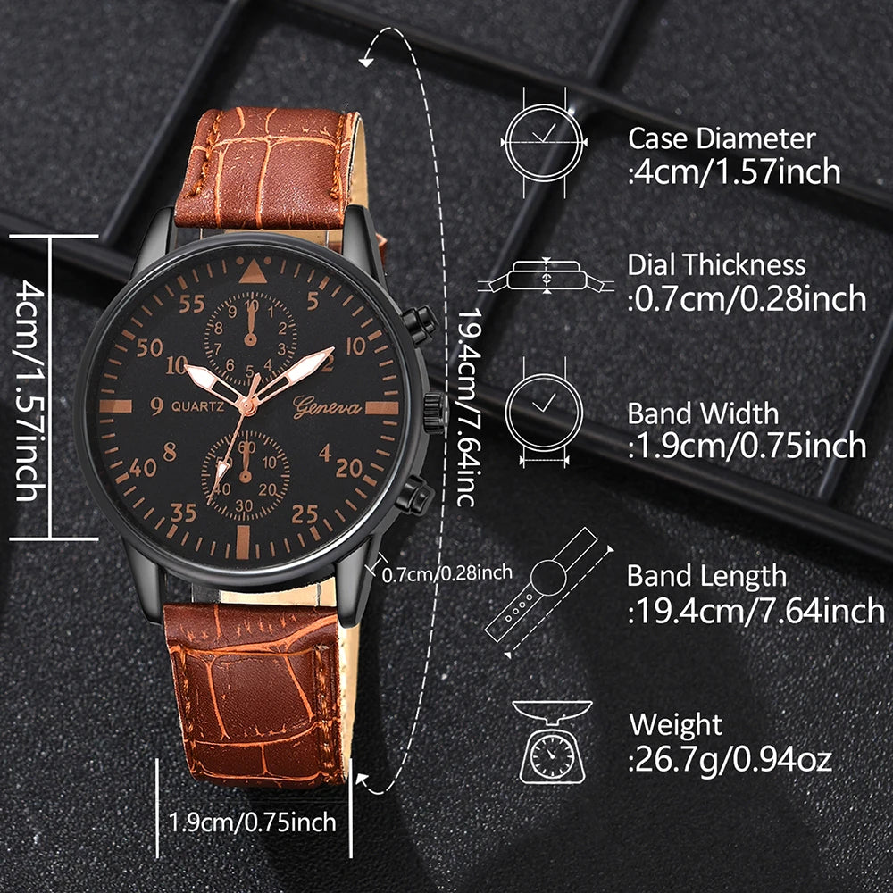 Brown Men's Watch 3PCS/Set