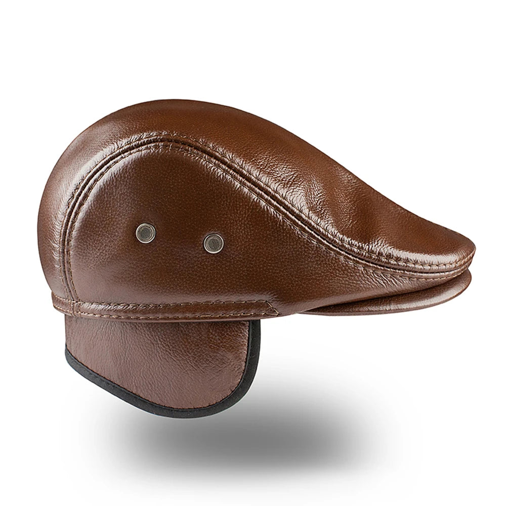 Genuine Leather Winter Flat Cap