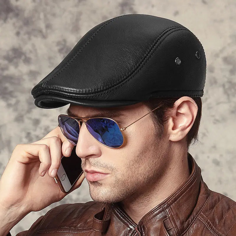 Genuine Leather Winter Flat Cap