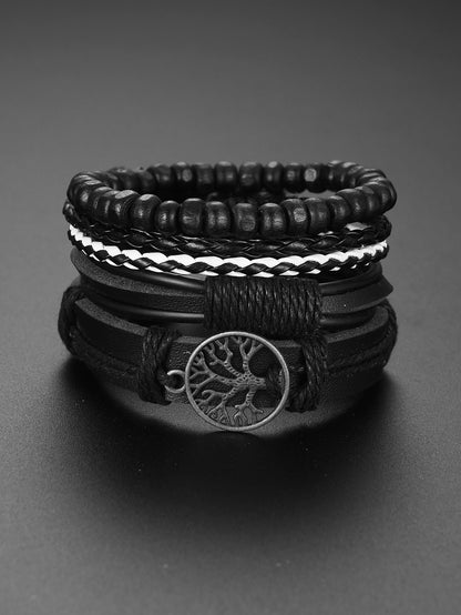 Men's 5PCS Black Watch Bracelet Set