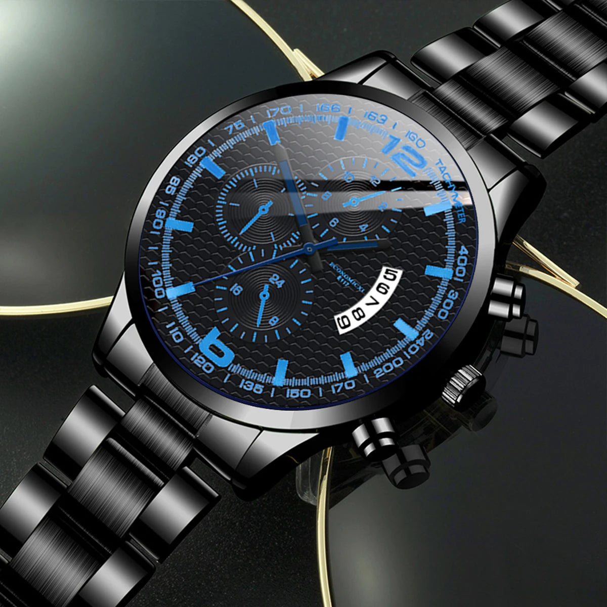 Chronographe pour hommes avec des accents bleus