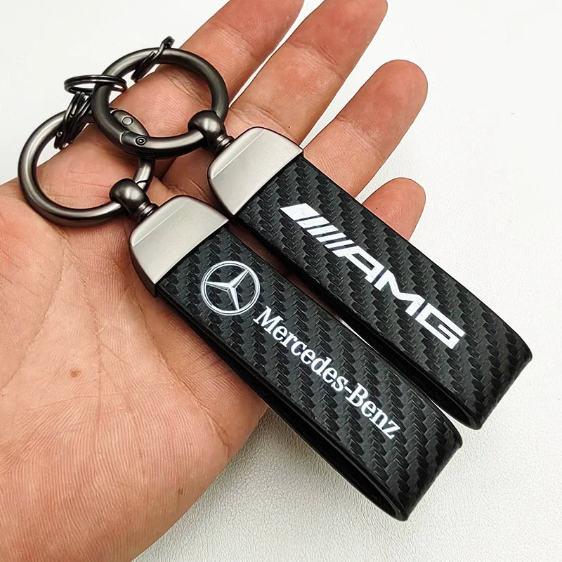 Mercedes Carbon Fiber Leather Keychain