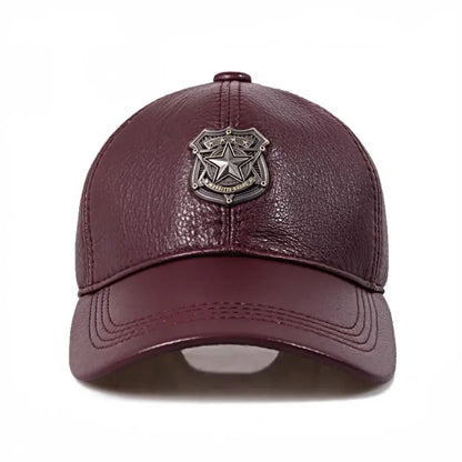 Genuine Leather Shield Embroidered Baseball Cap