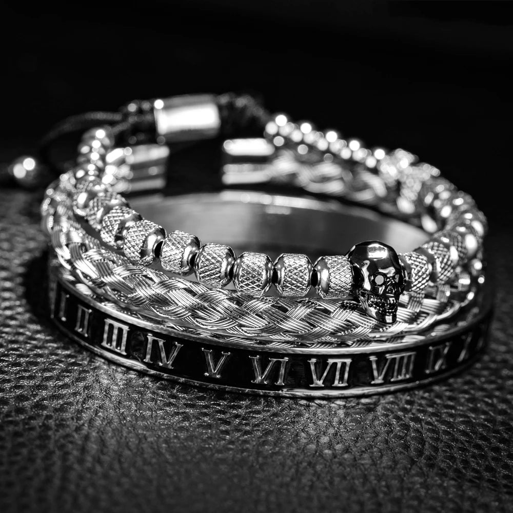 Roman Numeral & Skull Bracelet Set